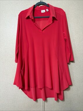 Women With Control Coral Flowy Tunic Top Medium Career Chic Asymmetrical Hem